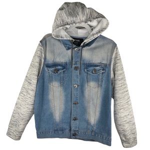 🆕 Navy Yard Workwear Knit Sleeve Hoodie Denim Jacket